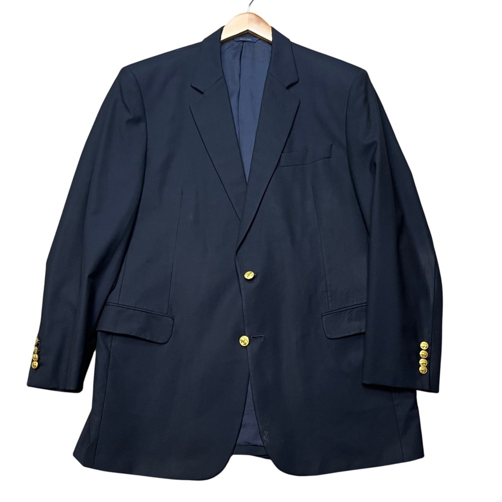 Brooks Brothers 1818 Madison Loro Piana Wool Navy Blazer Mens 44L Gold Buttons